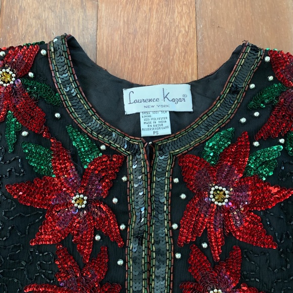 Laurence Kazar Beaded Sequin Silk Holiday Christmas Jacket - Picture 4 of 4